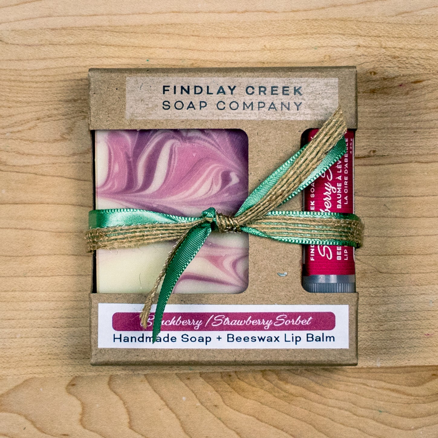 Bunchberry Strawberry Sorbet Handmade Soap and Beeswax Lip Balm Gift Box Product Photo 2