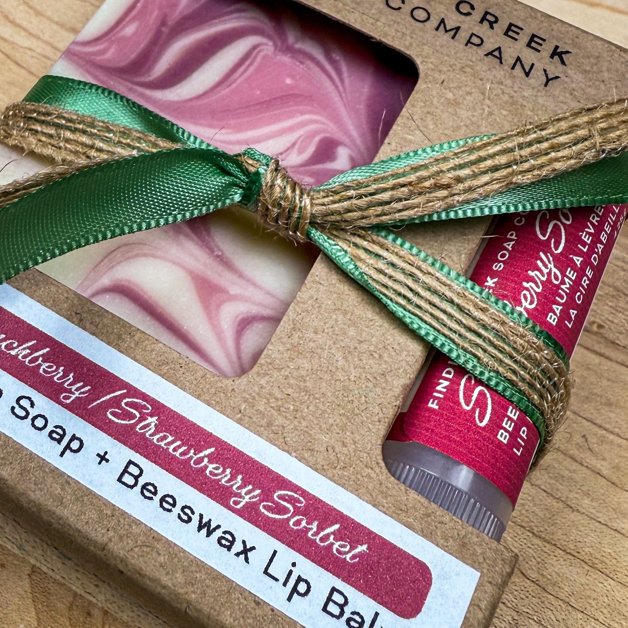 Bunchberry Strawberry Sorbet Handmade Soap and Beeswax Lip Balm Gift Box Product Photo 1