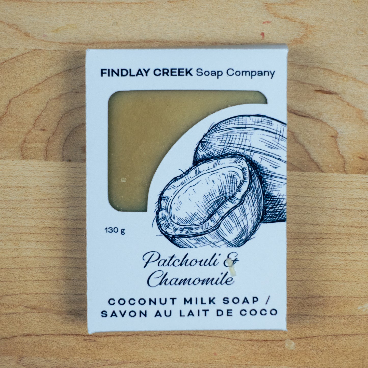 Patchouli Chamomile Coconut Milk Soap Packaged