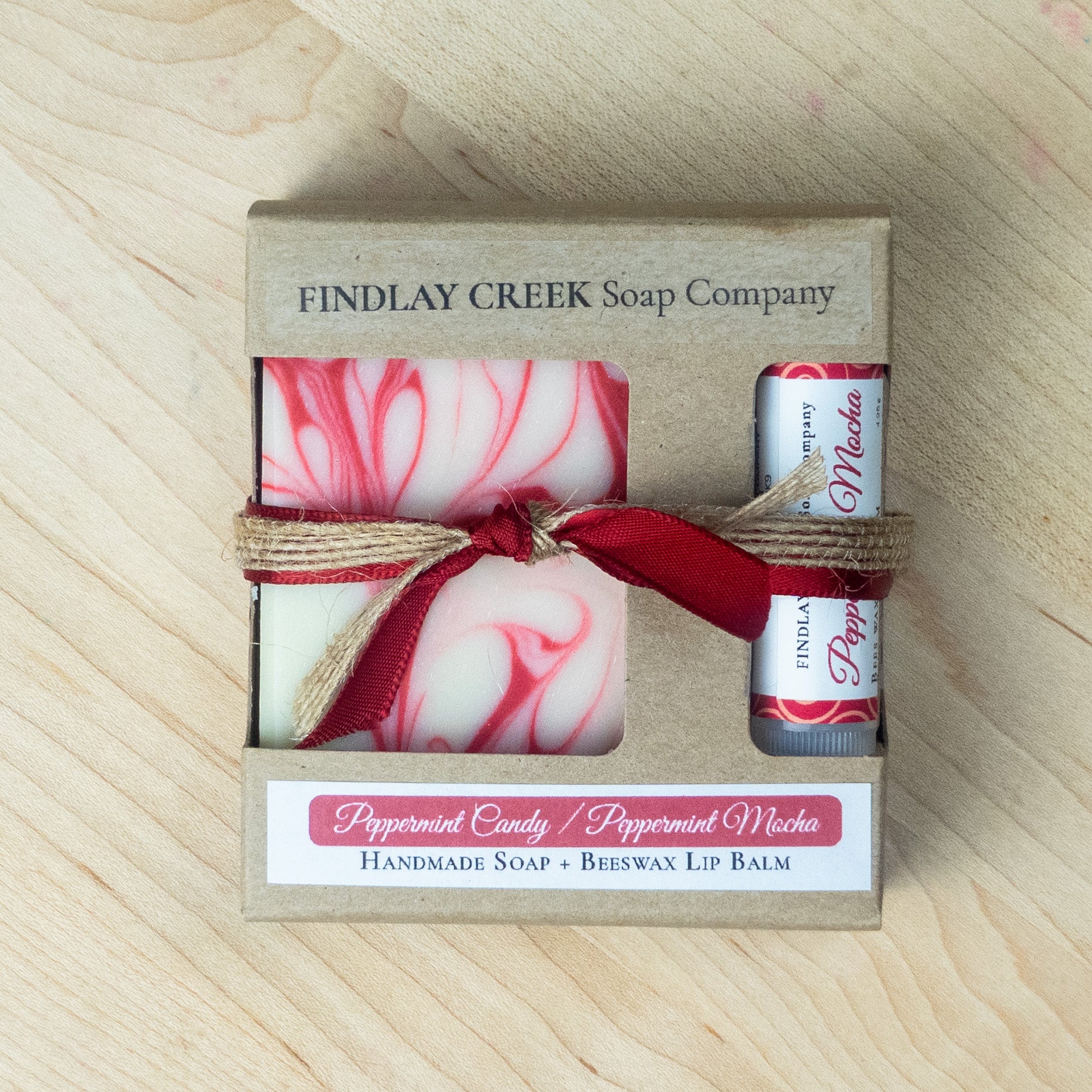 Peppermint Candy / Peppermint Mocha Handmade Soap & Beeswax Lip Balm Gift Set